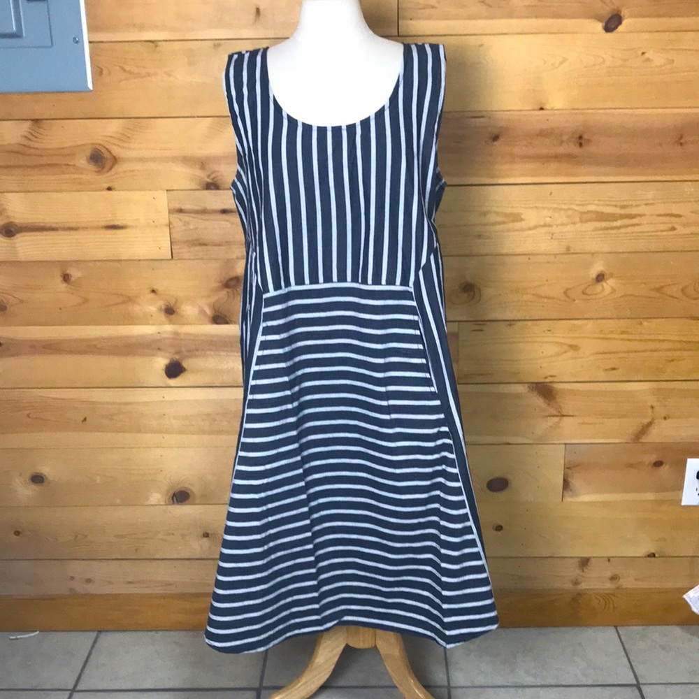 LAST CALL NEW tulip brand cotton stripe fleetwood midi dress with pockets L/XL